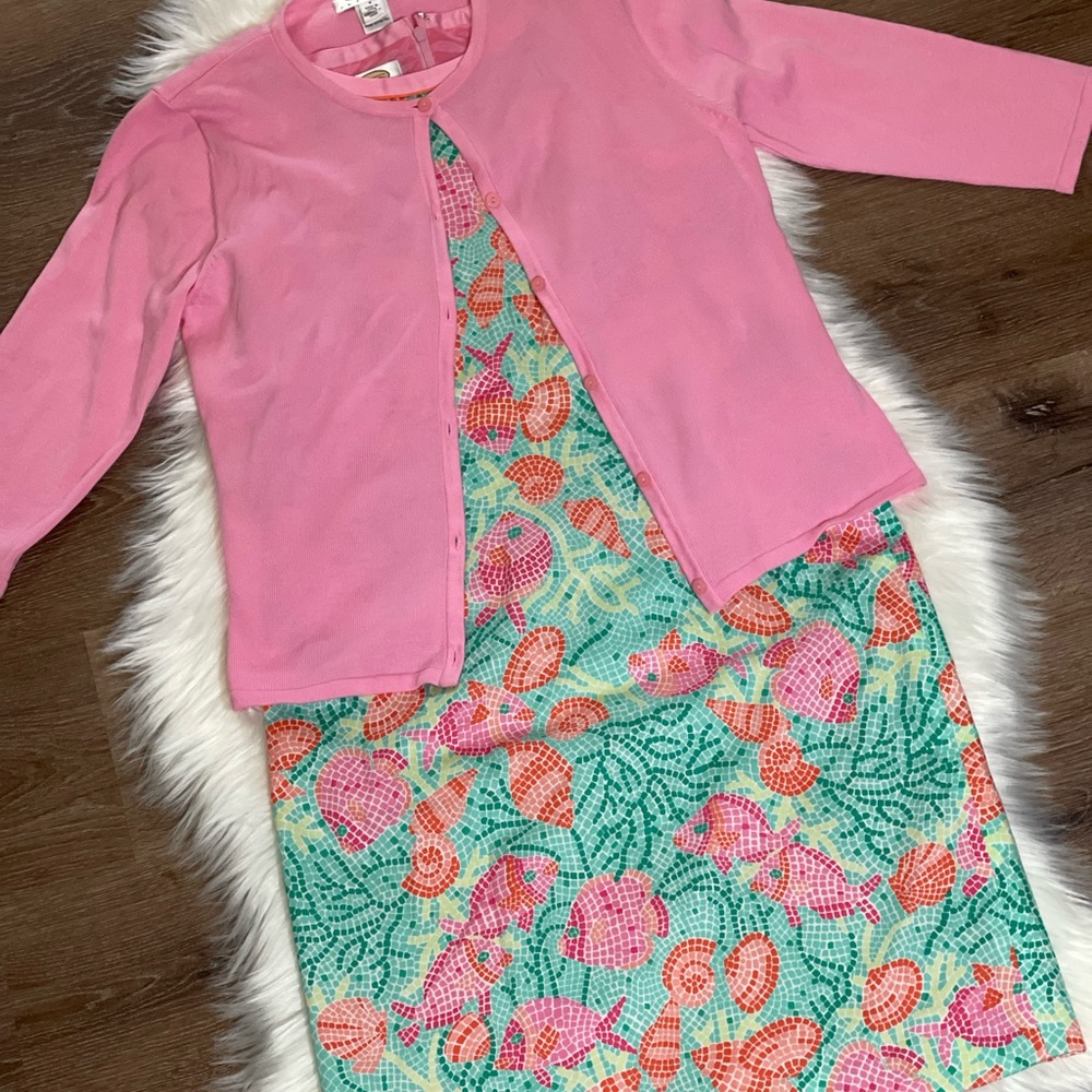 Talbots Petites Pink Seashell Print Dress Bright Fish Print Sheath Dress
